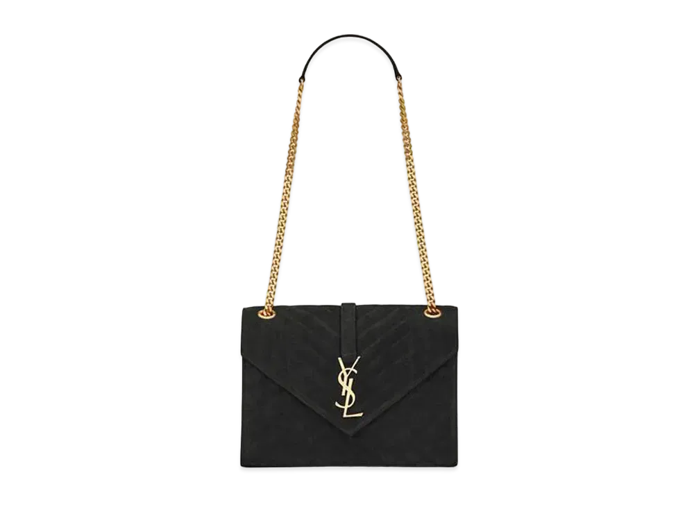 Saint Laurent Envelope Medium Bag In Mix Matelasse Suede "Black"
