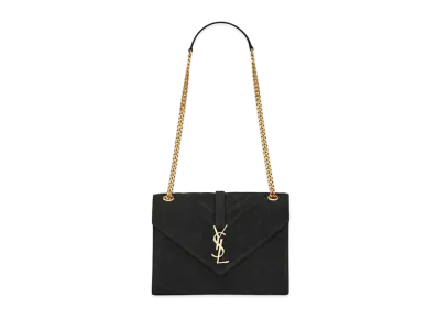 Saint Laurent Envelope Medium Bag In Mix Matelasse Suede "Black"
