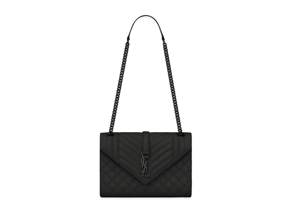 Saint Laurent Envelope Medium Bag In Mix Matelasse Grain De Poudre Embossed Leather "Black"