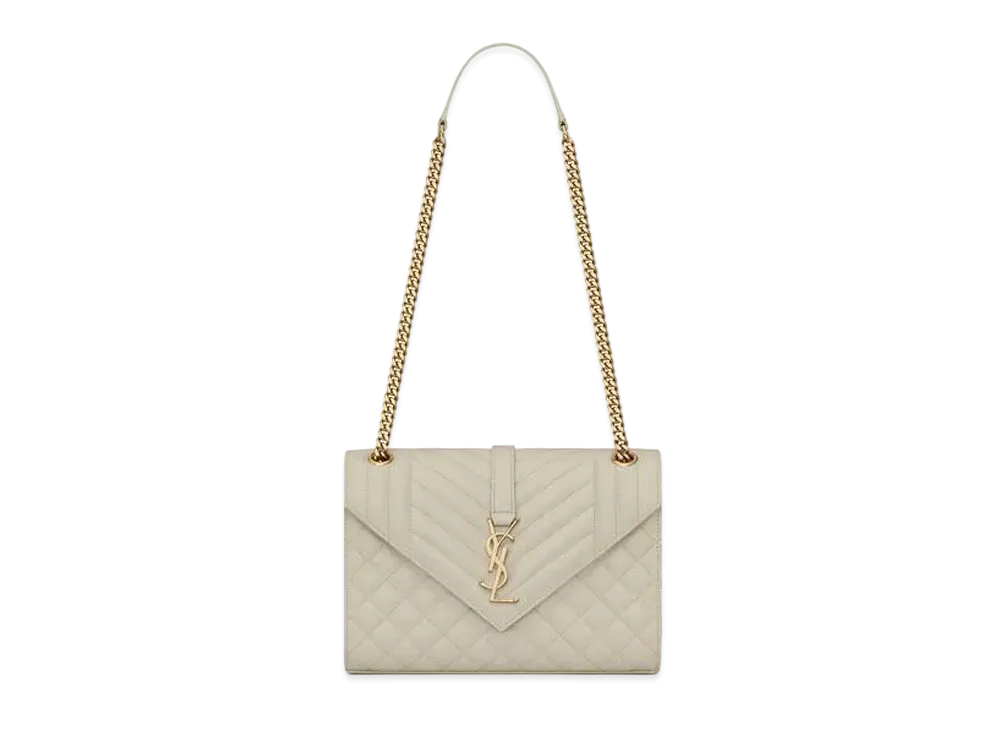Saint Laurent Envelope Medium Bag In Mix Matelasse Grain De Poudre Embossed Leather "Vintage White"