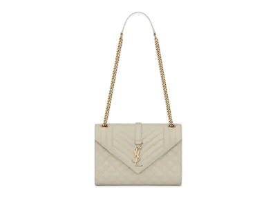 Saint Laurent Envelope Medium Bag In Mix Matelasse Grain De Poudre Embossed Leather "Vintage White"