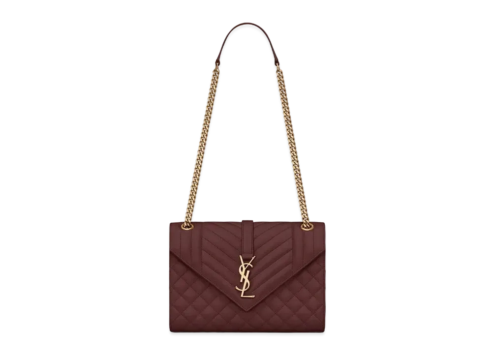 Saint Laurent Envelope Medium Bag In Mix Matelasse Grain De Poudre Embossed Leather "Rouge Legion"