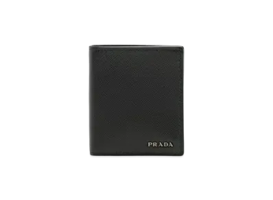 PRADA Saffiano Leather Wallet "Black/Baltic Blue"