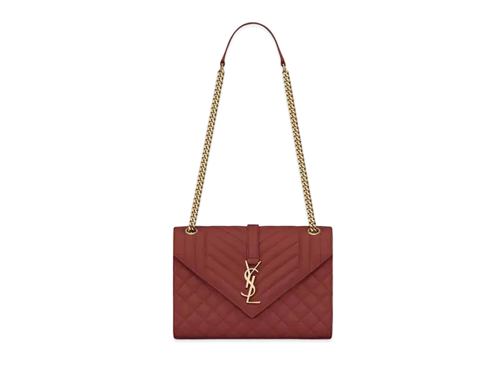 Saint Laurent Envelope Medium Bag In Mix Matelasse Grain De Poudre Embossed Leather "Vinyle Shiny Red"