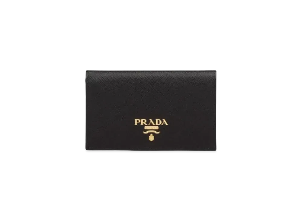 PRADA Small Saffiano Leather Wallet "Black/Hibiscus"