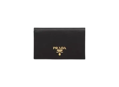 PRADA Small Saffiano Leather Wallet "Black/Hibiscus"