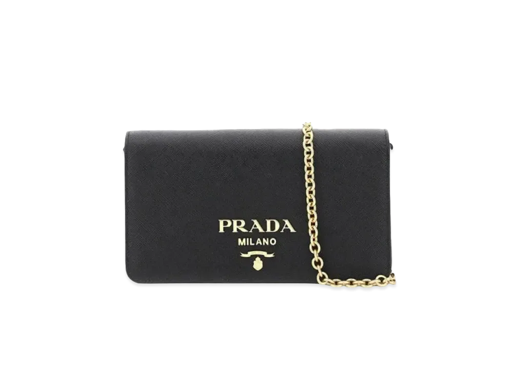 PRADA Saffiano Leather Chain Mini Shoulder Bag "Black"