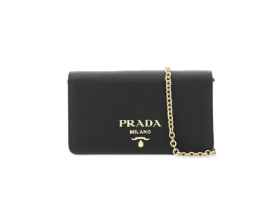 PRADA Saffiano Leather Chain Mini Shoulder Bag "Black"