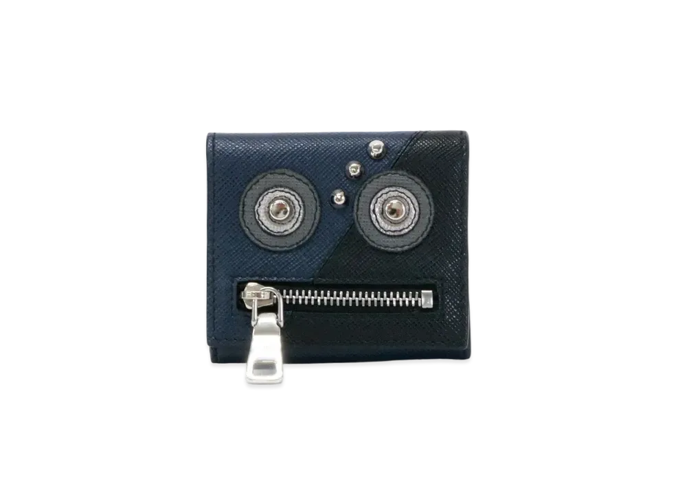 PRADA Saffiano Leather Robot Compact Wallet "Baltico Navy"