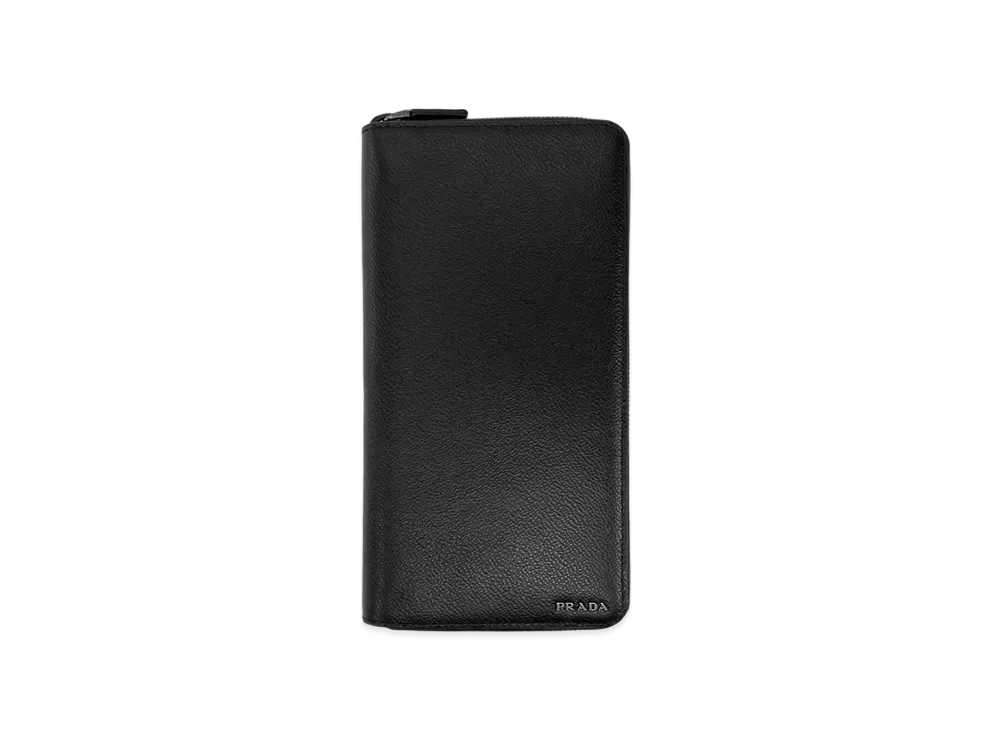 PRADA Metal Logo Round Zipper Long Wallet "Black/Navy"