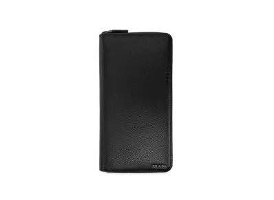 PRADA Metal Logo Round Zipper Long Wallet "Black/Navy"