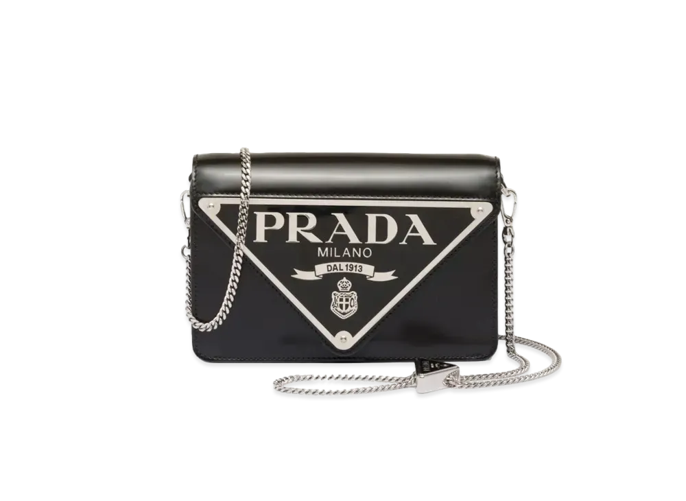 PRADA Brushed Leather Shoulder Bag "Black"