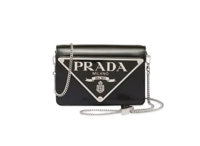 PRADA Brushed Leather Shoulder Bag "Black"