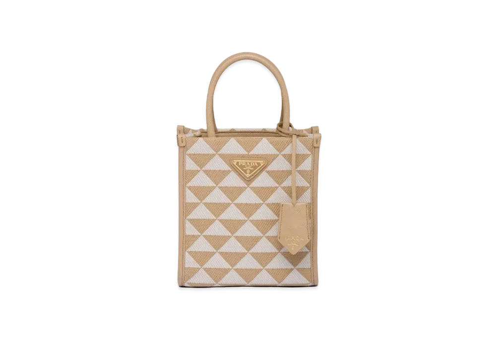 PRADA Symbole Embroidered Fabric Mini Bag "Beige/Chalk White"