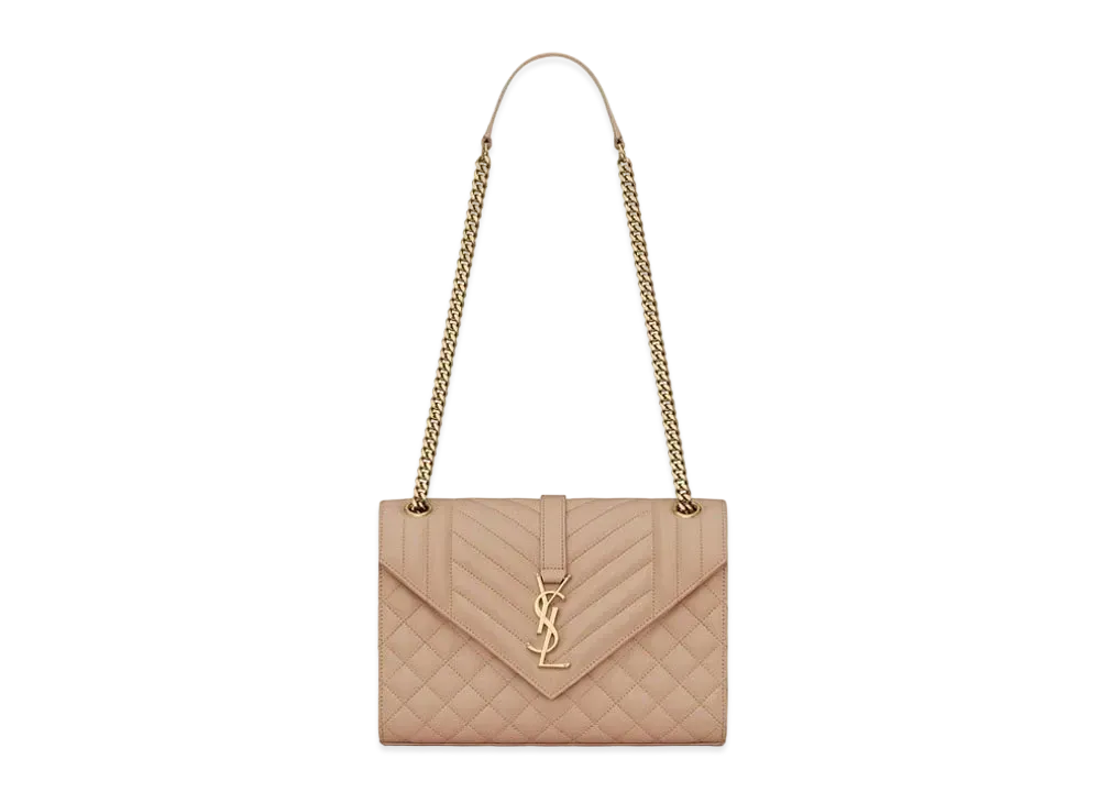 Saint Laurent Envelope Medium Bag In Mix Matelasse Grain De Poudre Embossed Leather "Dark Beige"