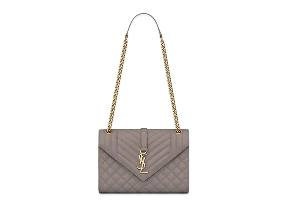 Saint Laurent Envelope Medium Bag In Mix Matelasse Grain De Poudre Embossed Leather "Fog"