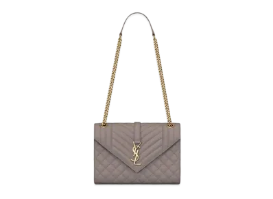 Saint Laurent Envelope Medium Bag In Mix Matelasse Grain De Poudre Embossed Leather "Fog"