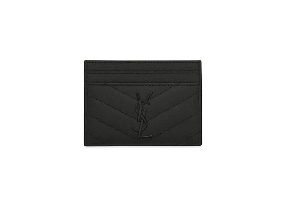 Saint Laurent Envelope Credit Card Case In Grain De Black Embossed Leather "Black"