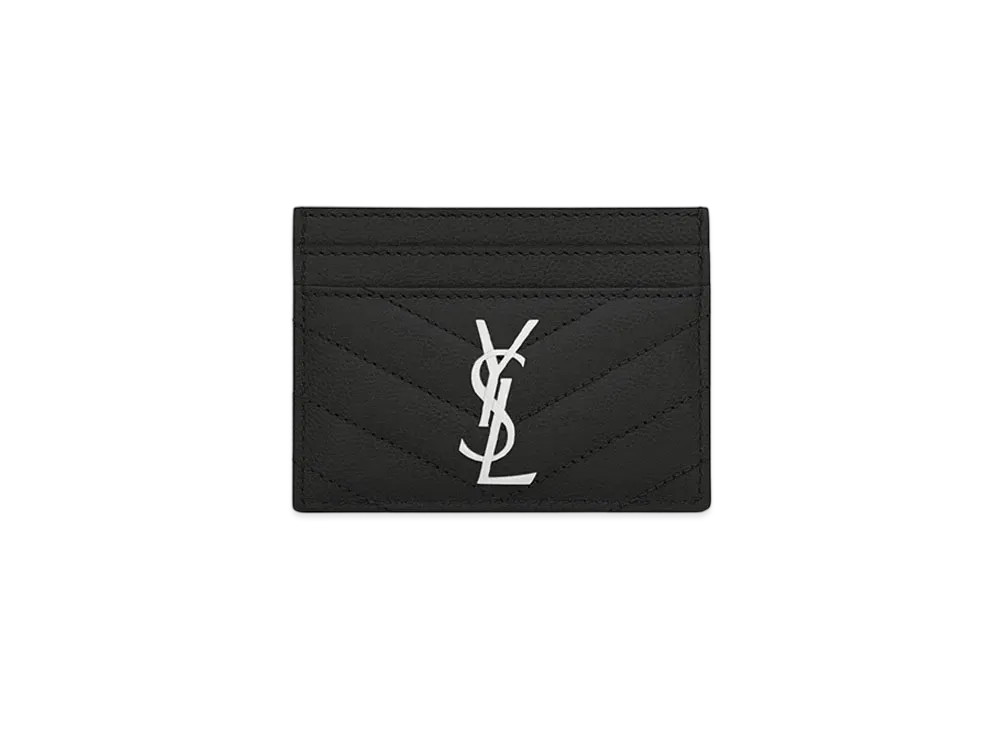 Saint Laurent Envelope Credit Card Case In Grain De Black Embossed Leather "Black"