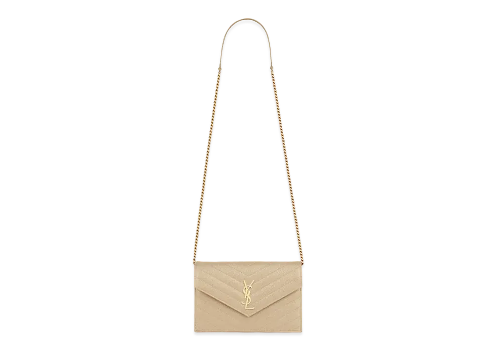 Saint Laurent Envelope Chain Wallet In Grain De Poudre Embossed Leather "Powder"