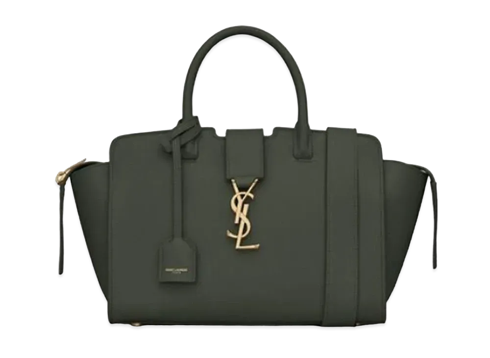 Saint Laurent Downtown Baby Tote In Grained Leather "Dark Green"