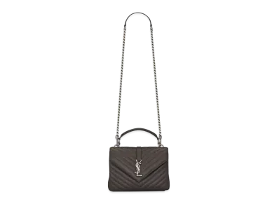 Saint Laurent College Medium In Quilted Matte Crinkled Leather "Storm"