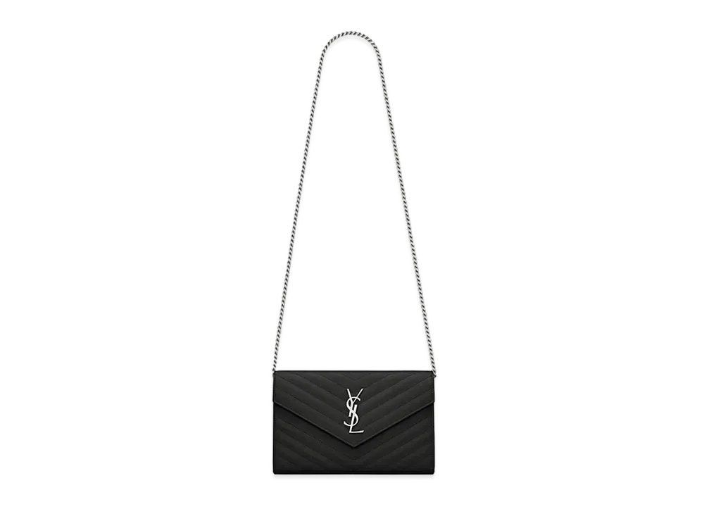 サンローラン モノグラム・サンローラン チェーンウォレット (ブラック / グレインパウダーテクスチャード キルティングレザー) "ブラック" 377828BOW021000
