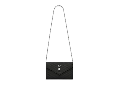 Saint Laurent Chain Wallet In Grain De Black Embossed Leather "Black"