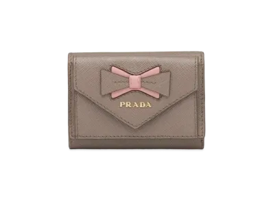 PRADA Saffiano Leather Bow Wallet "Clay Peach"