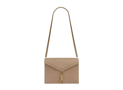 Saint Laurent Cassandra Monogram Clasp Bag In Matte Python "Medium Havana"
