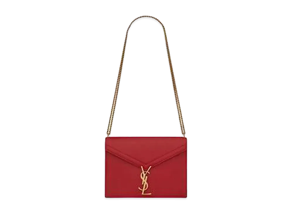 Saint Laurent Cassandra Monogram Clasp Bag In Grain De Poudre Embossed Leather "Rouge Eros"