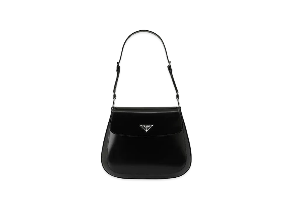 PRADA Cleo Brushed Leather Shoulder Bag with Flap "Black"