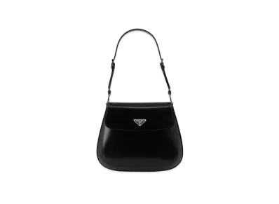 PRADA Cleo Brushed Leather Shoulder Bag with Flap "Black"