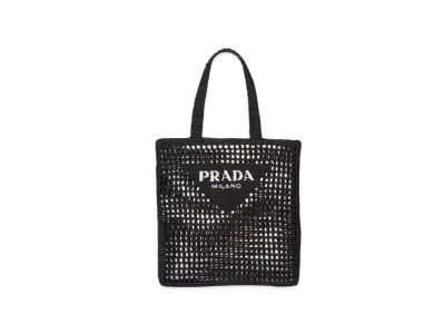 PRADA Raffia Tote Bag with Logo "Black"