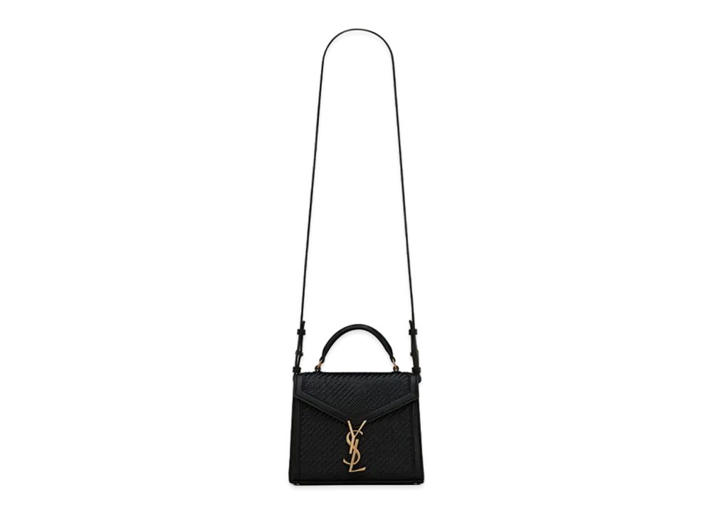Saint Laurent Cassandra Mini Top Handle Bag In Hand-Woven Leather "Black"