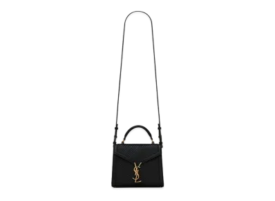 Saint Laurent Cassandra Mini Top Handle Bag In Hand-Woven Leather "Black"