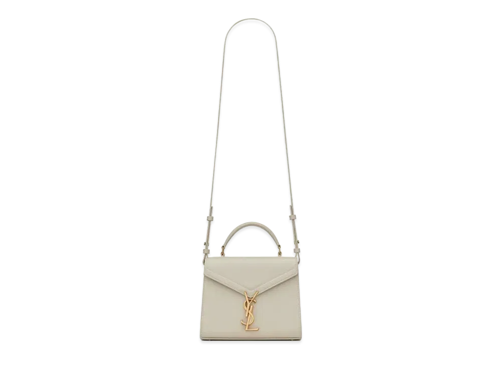 Saint Laurent Cassandra Mini Top Handle Bag In Grain De Poudre Embossed Leather "Vintage White"
