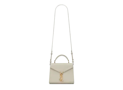 Saint Laurent Cassandra Mini Top Handle Bag In Grain De Poudre Embossed Leather "Vintage White"