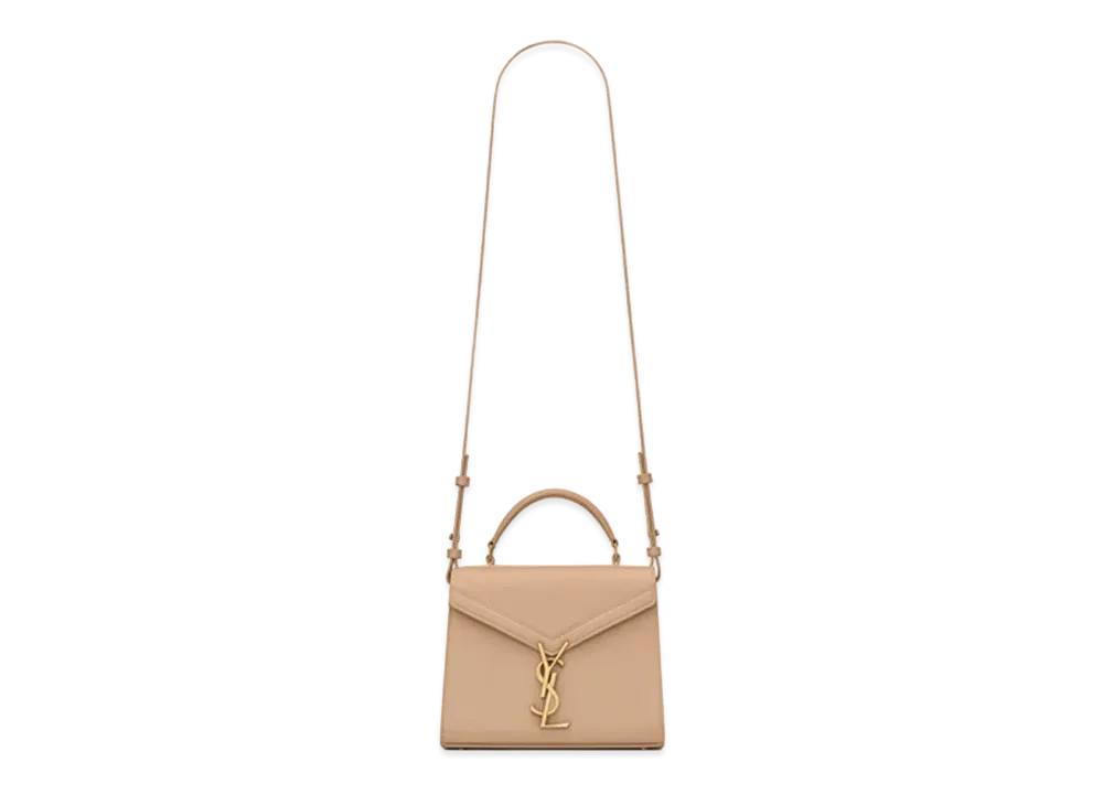 Saint Laurent Cassandra Mini Top Handle Bag In Grain De Poudre Embossed Leather "Dark Beige"