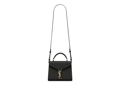 Saint Laurent Cassandra Mini Top Handle Bag In Grain De Poudre Embossed Leather "Black"
