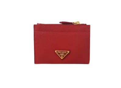 PRADA Saffiano Leather Card Holder "Fiery Red"