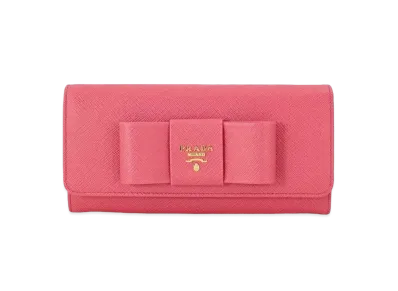 PRADA Large Saffiano Leather Fiocco Wallet "Peony Pink"