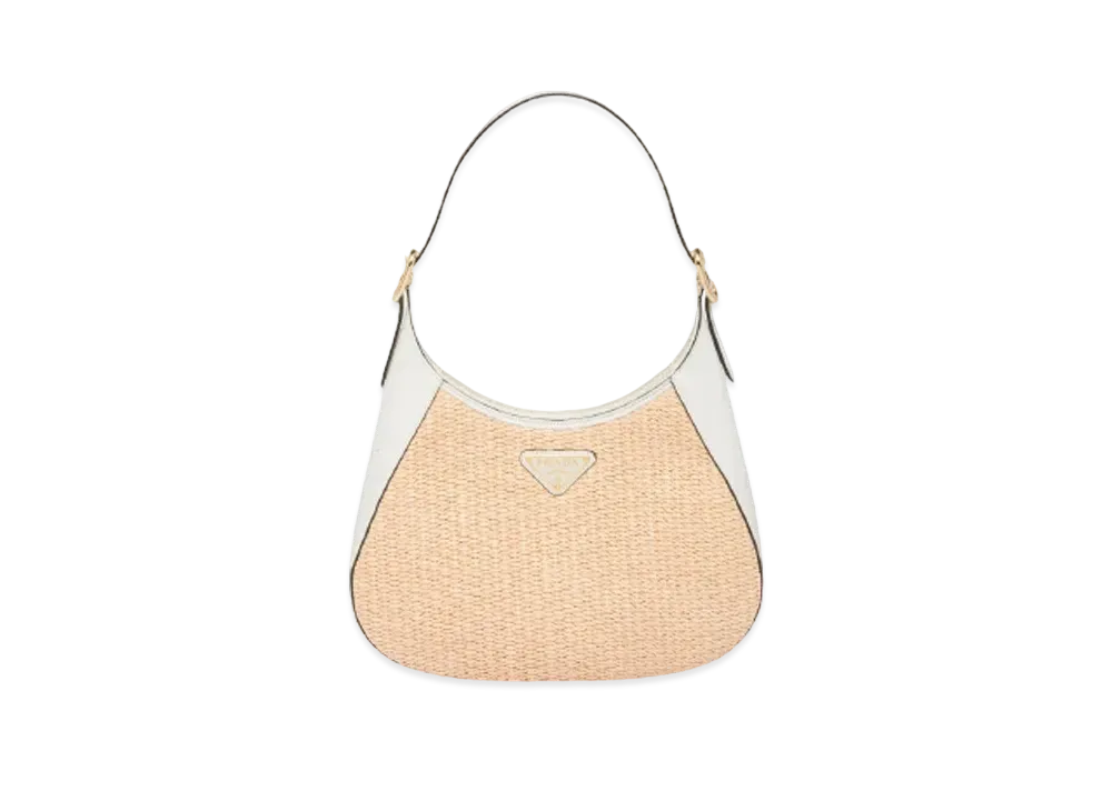 PRADA Fabric Leather Shoulder Bag "Beige/White"