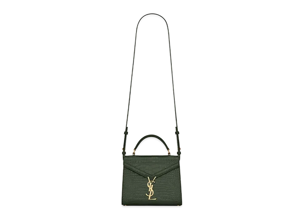 Saint Laurent Cassandra Mini Top Handle Bag In Crocodile-Embossed Shiny Leather "Mint"