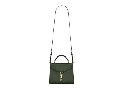 Saint Laurent Cassandra Mini Top Handle Bag In Crocodile-Embossed Shiny Leather "Mint"
