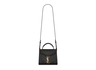 Saint Laurent Cassandra Mini Top Handle Bag In Crocodile-Embossed Shiny Leather "Black"
