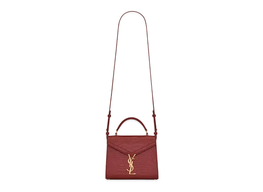 Saint Laurent Cassandra Mini Top Handle Bag In Crocodile-Embossed Leather "Opyum Red"