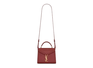 Saint Laurent Cassandra Mini Top Handle Bag In Crocodile-Embossed Leather "Opyum Red"
