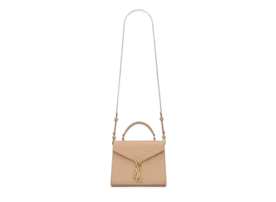 Saint Laurent Cassandra Medium Top Handle Bag In Grain De Poudre Embossed Leather "Dark Beige"