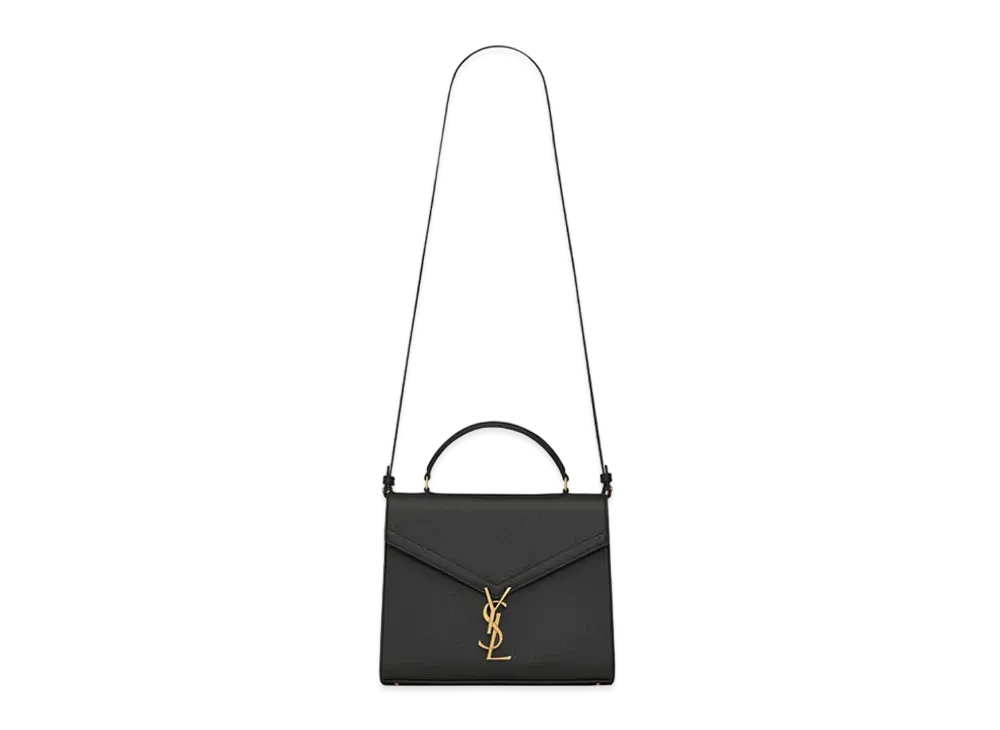 Saint Laurent Cassandra Medium Top Handle Bag In Grain De Poudre Embossed Leather "Black"